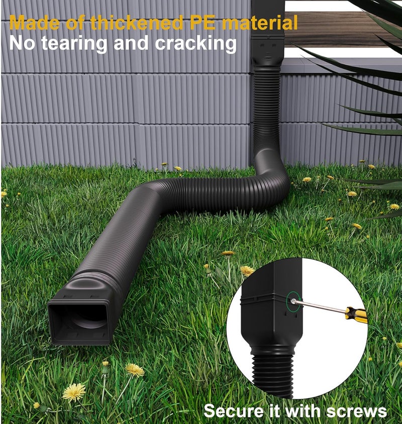 Ogutter Rain Gutter Downspout Extensions, Downspout Extender for Rainwater Drainage Flexible, Down Spout Drain Extension Pipe and Extendable from 21 to 66 Inches (Black) - Image 5